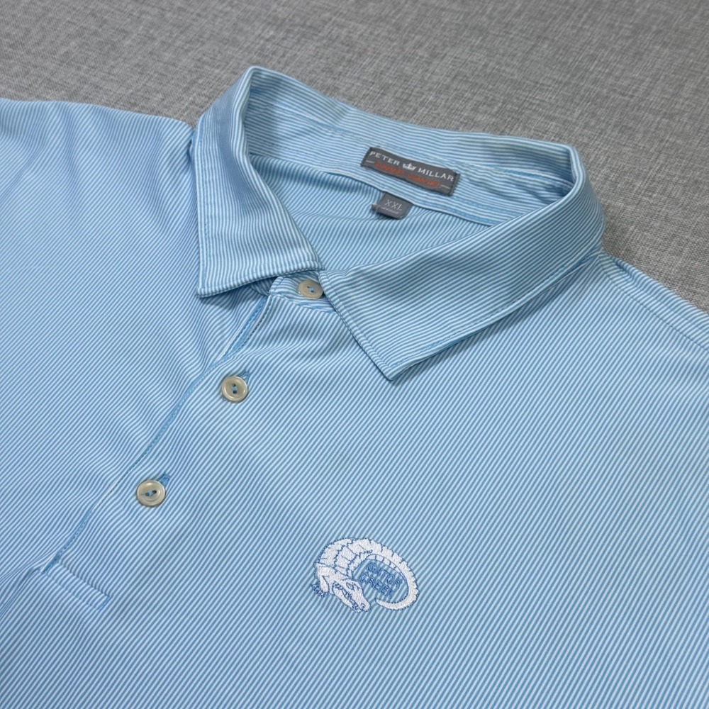 Peter Millar Summer Comfort Polo Shirt Mens 2XL Blue Striped Golf Performance